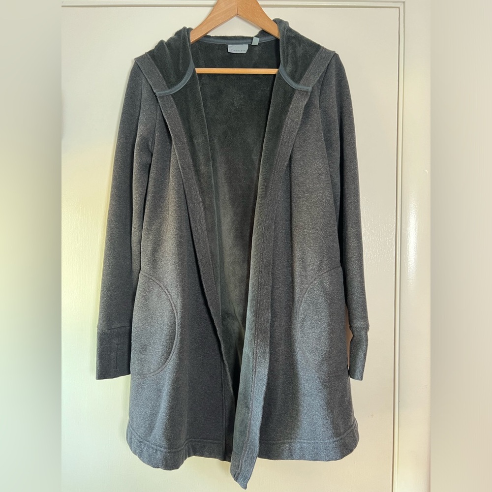 Athleta Hooded Sweatshirt Terry Fleece Lined Dark Charcoal Gray Oversized Cozy